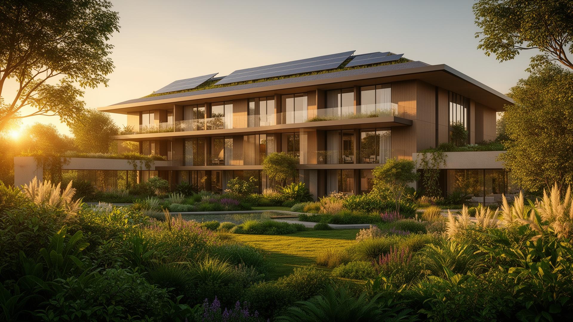 Sürdürülebilir otel - güneş panelleri ve yeşil çevre